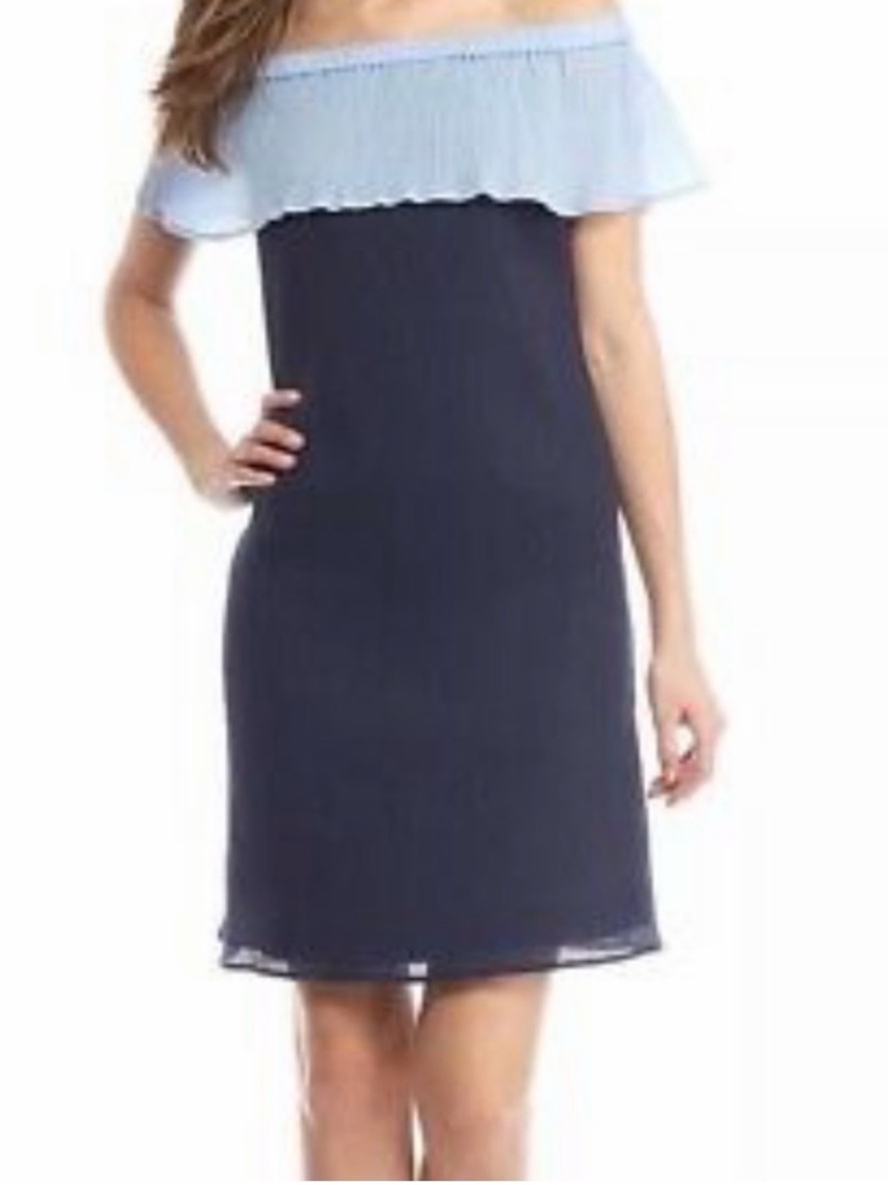 Sail to Sable Women’s Off the Shoulder Blue Crinkle Ruffle Dress, Size Medium